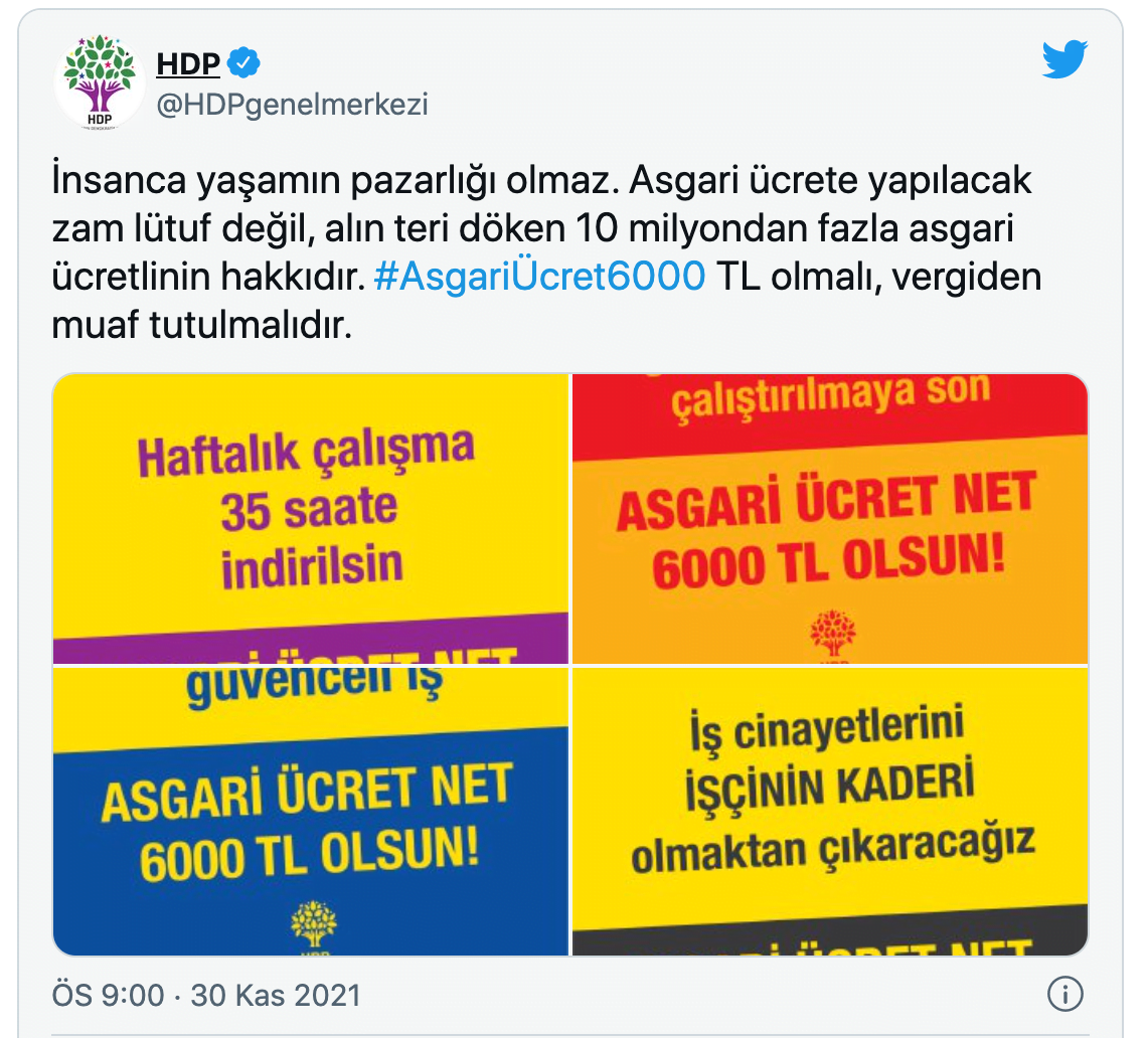 HDP: Asgari ücret 6 bin TL olsun, vergiden muaf tutulsun