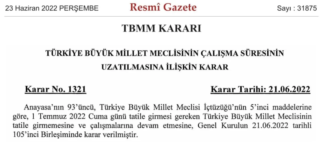 TBMM’nin çalışma süresi uzatıldı