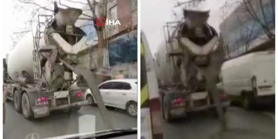 Ambulansa yol vermemek için yola beton harcı döktü