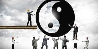 Group of businesspeople and yin yang sign