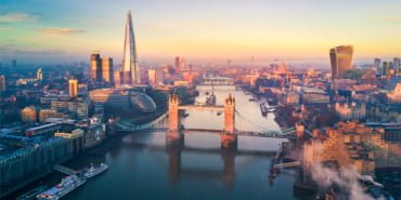 Aerial view of London and the Tower Bridge