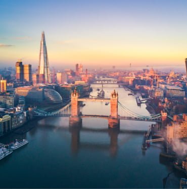 Aerial view of London and the Tower Bridge