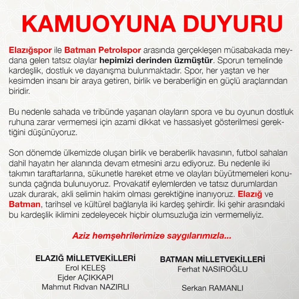 AK Parti Elazığ ve Batman Milletvekilleri, 'Petrolspor'a saldırıyı' görüştü: Elazığ ve Batman iki kardeş şehirdir