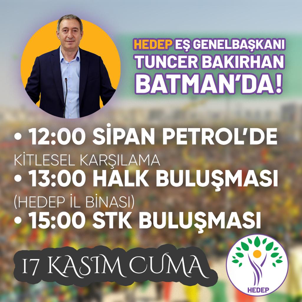 HEDEP Eş Genel Başkanı Bakırhan, Batman’ı ziyaret ediyor
