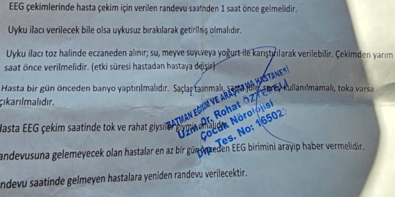 Batman Araştırma Hastanesinde EEG randevusu mağduriyeti