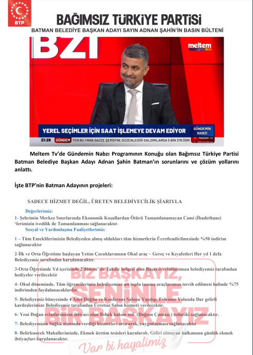 Batman BTP belediye başkan adayı Adnan Şahin, iddialı hazırlanıyor!