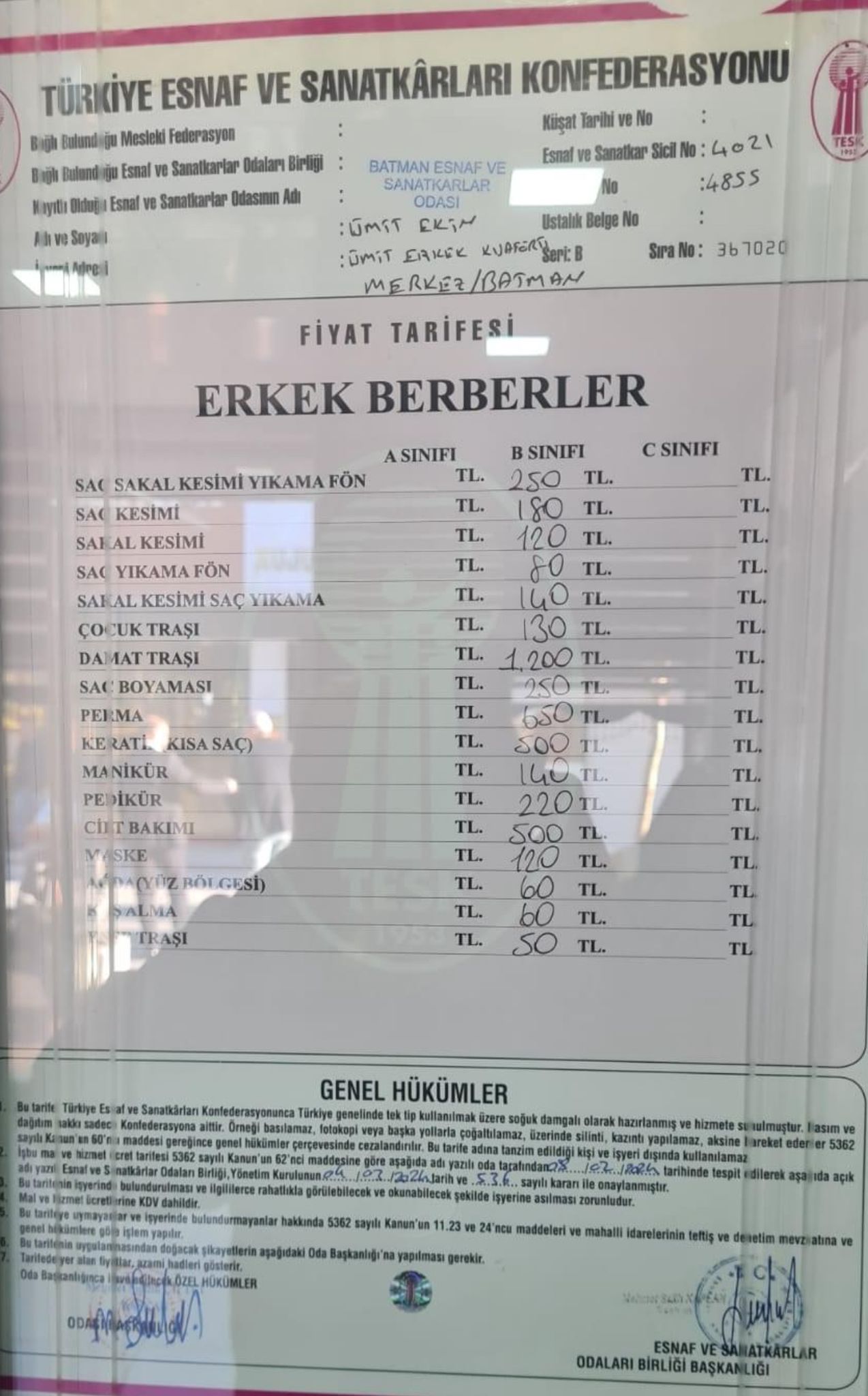 Batman’da berber fiyatları açıklandı: Saç sakal karışık dolacağız!