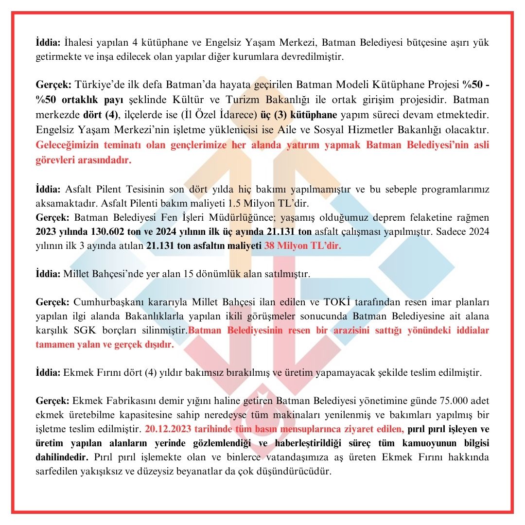 Batman Valiliğinden, Batman Belediyesine cevap geldi