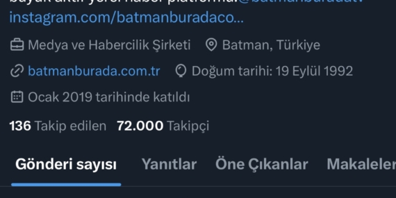BATMAN’IN HABER KAYNAĞI X’DE ‘72’ BİN OLDU!