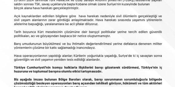 Bölge Barolarından barış çağrısı: Barışa ve umuda sarılmaktan başka çaremiz yok!