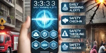 DALL·E 2025-04-25 15.05.22 - An informative and serious scene showing a person holding a smartphone with multiple earthquake-related apps open on the screen, such as early warning