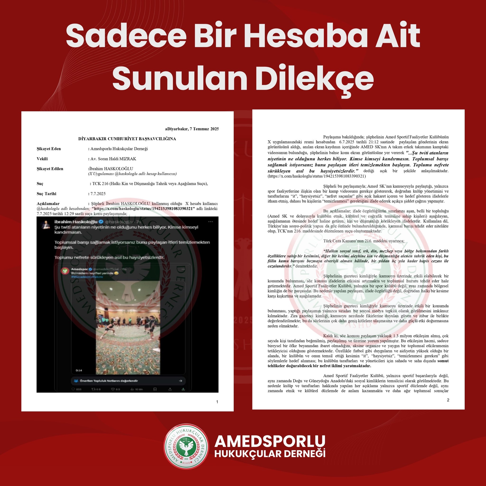 Amedspor’dan ırkçı linç kampanyasına karşı hukuki hamle GvSYgrnWYAEFpZ8