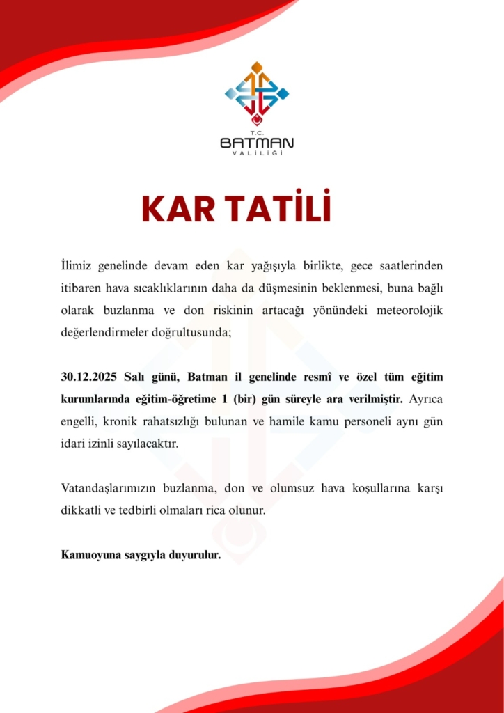 SONDAKİKA - Batman’da okullar yarın tatil edildi