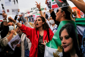 FILE PHOTO: Protesters shout slogans during a demonstration following the death of Mahsa Amini in Iran, in Istanbul
