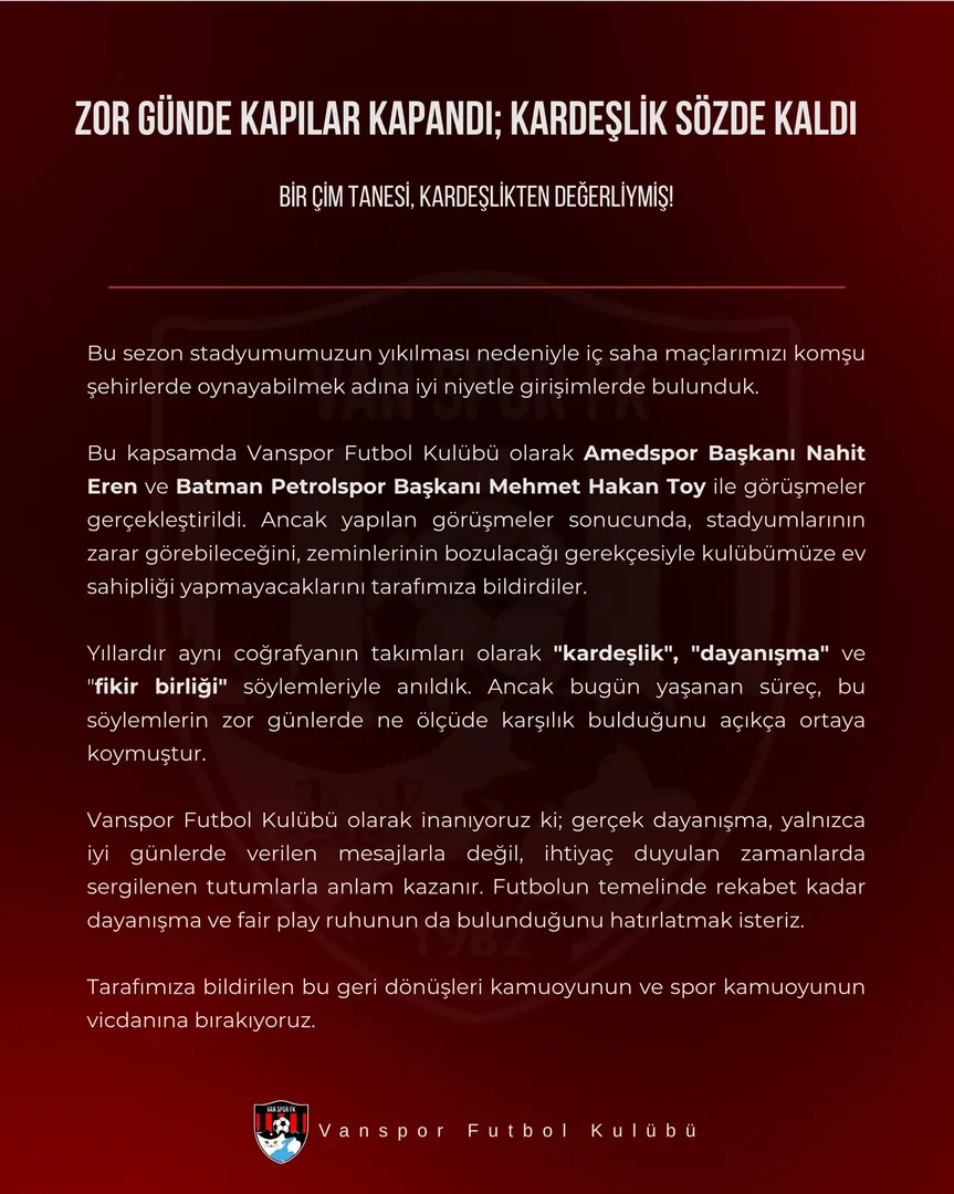 Vanspor’dan Stat Tepkisi: Batman Petrolspor ve Amedspor Sürecini Anlattı