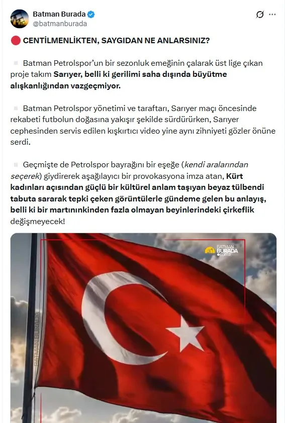 Sarıyer’den Petrolspor maçı öncesi provokatif paylaşım!